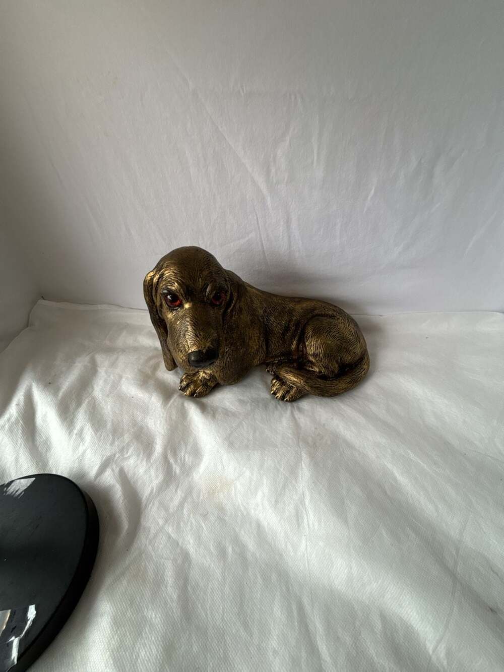 Vintage Bronze Finish Resin Basset Hound Dog Figurine 11 Inch